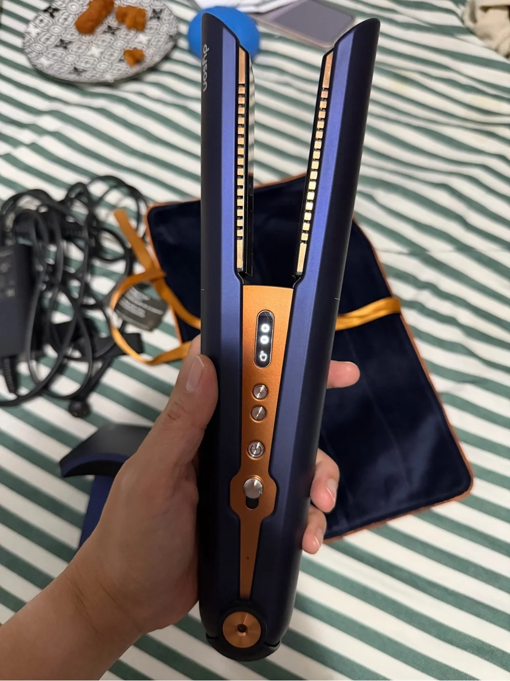 Dyson Navy Blue and Rose Gold Hair Straightener with Case